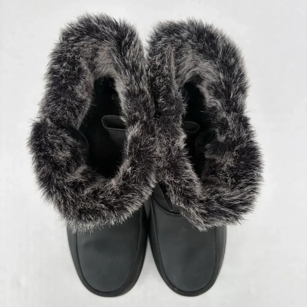 Totes Eileen Black Faux Fur Lined Ankle Snow Boots Zip Synthetic 6.5W